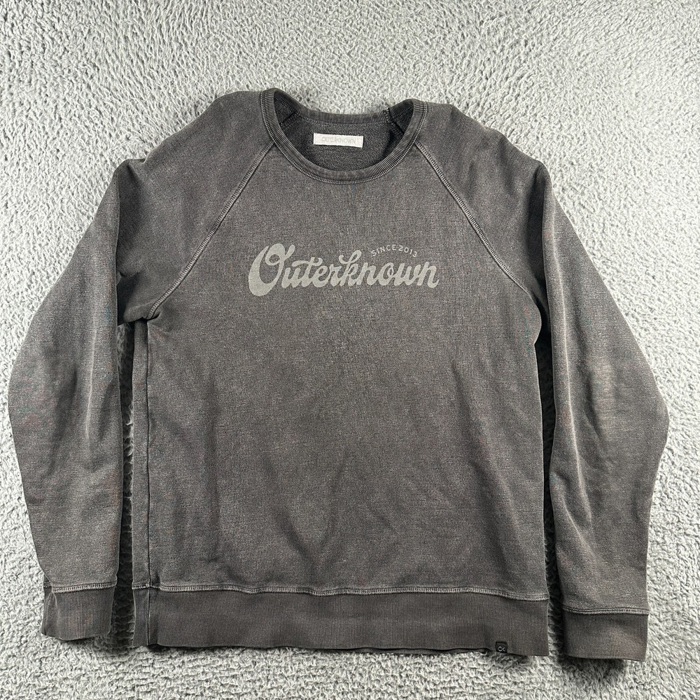 Outerknown Script Logo Crewneck Sweatshirt Men's XL Gray Terry‎ Hemp Blend